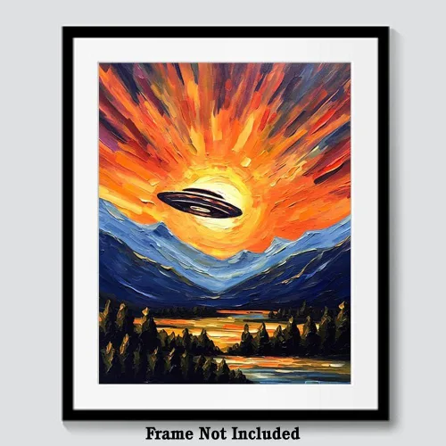 Vista 6 de Bestbuddy Pet 8X10 sin marco noche estrellada OVNI en el cielo exploración espacial niño niños familia pintura al óleo impresión arte póster