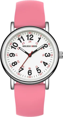 Vista 2 de GOLDEN HOUR Reloj de enfermera impermeable para profesionales médicos, estudiantes, mujeres y hombres, esfera luminosa de fácil lectura, 24 horas
