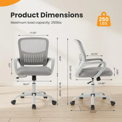 Vista 2 de Sweetcrispy Silla ejecutiva de gestión de oficina en casa, silla ergonómica de malla ajustable giratoria de escritorio para computadora con soporte