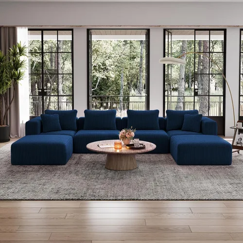 Vista 9 de Avenco Sofá seccional modular de 6 asientos de 141 pulgadas, tela de pana Negro