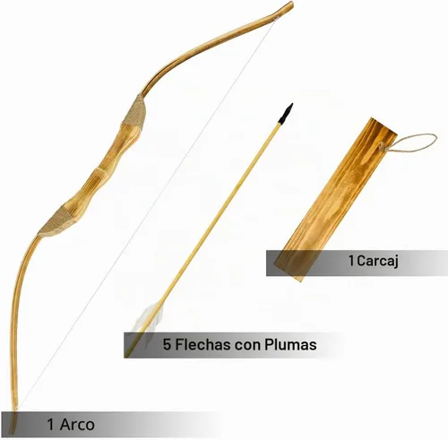 Vista 3 de Basbon Juego de arco y flecha de madera, arco de madera de 40 pulgadas hecho a mano y flecha para cosplay, juego de arco, 1 arco, 1 carcaj y 5