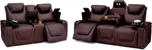 Vista 13 de Seatcraft Concerto Home Theater - Sofá marrón con mesa plegable