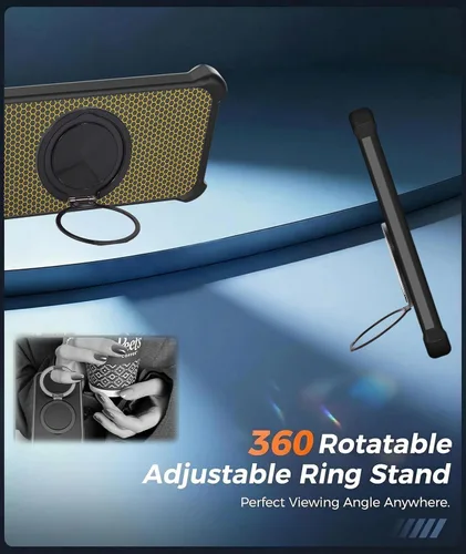 Vista 3 de Funda compatible con Hmd M-Kopa X1 [con 1 protector de pantalla de vidrio templado] Funda híbrida [soporte de anillo de 360° magnético] CX-24-HEI