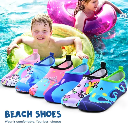 Vista 5 de Sunnywoo Zapatos de agua para niños y niñas, zapatos de agua de secado rápido, antideslizantes, piel de agua, zapatos deportivos descalzos