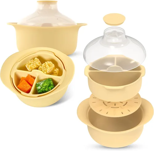 Vista 13 de Olla de vapor de microondas de silicona platino de 27oz con asa y tapa - Tazón de vapor coreano 100% apto para alimentos, olla resistente al calor