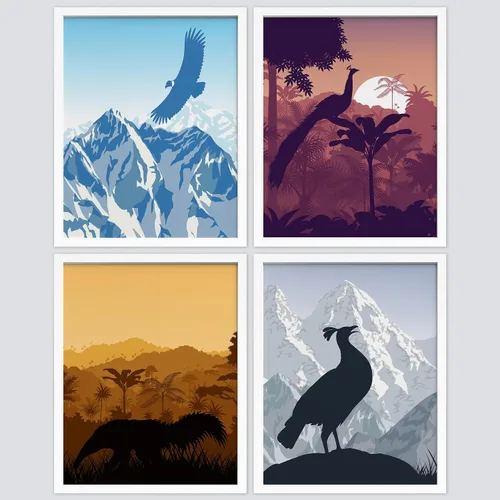 Vista 122 de SIGNWIN Marco de arte de pared de jirafa de safari africano, juego de 4 impresiones coloridas de paisaje, decoración de pared de naturaleza