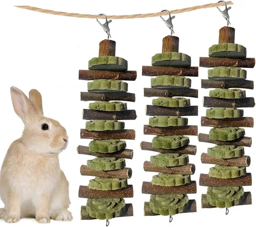 Vista 11 de kathson Juguetes masticables de conejo para rechinar dientes, palitos de bambú orgánico natural, juguetes de enriquecimiento para animales pequeños