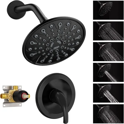 Vista 9 de EMBATHER - Juego de grifo de ducha de níquel cepillado, accesorios de ducha con cabezal de ducha de lluvia de 6 pulgadas, válvula de ducha