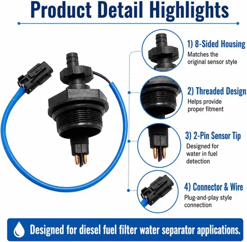 Vista 4 de Hoypeyfiy Sensor de Agua en Combustible, Sensor de Tipo de 8 Lados de Repuesto para Ram 2500 3500 4500 5500 6.7L