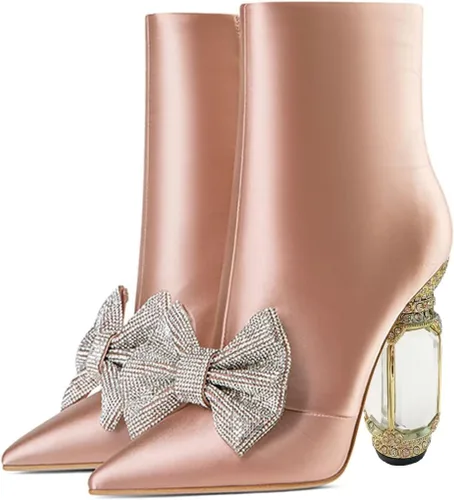 Vista 152 de FSJ Botas de tacón alto con punta puntiaguda para mujer, con tacón alto, con cremallera lateral brillante, estilo casual, para uso diario, zapatos