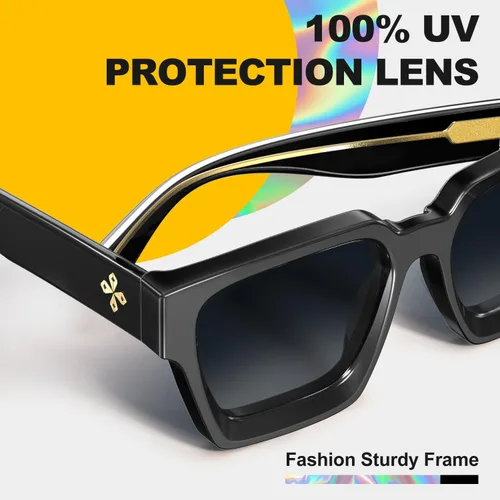 Vista 80 de VISOONE Moda 100% UV400 Protección Rectángulo TR90 Y2K Gafas de sol Accesorios para Mujeres Hombres RIVER, Transparente/Gris Rosa