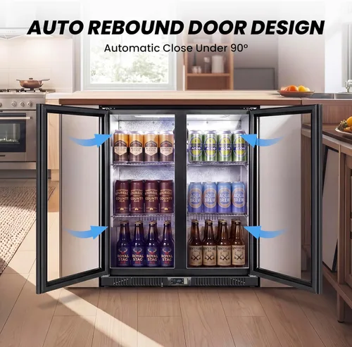 Vista 4 de 35.42" W Commercial Under Counter Beverage Refrigerator, 2 Glass Door Back Bar Cooler, Built-in/Freestanding 7.4Cuft Drink Fridge with LED Light