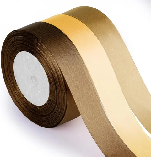 Vista 10 de ASTARON Cinta de satén para manualidades de 1 pulgada, cinta de tela de color negro dorado sólido para regalos, ramos de flores, envoltura, lazos