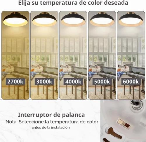 Vista 3 de Bargeni Lámpara de techo empotrada, lámpara de techo LED de 12.5 pulgadas, 5CCT regulable/2700K-6000K/20W, negro mate con acento de madera, montaje