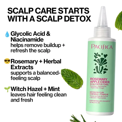 Vista 5 de Pacifica Tónico Desintoxicante para el Cuero Cabelludo – Exfoliante para el Cuero Cabelludo de Romero y Vinagre de Sidra de Manzana, Enjuague