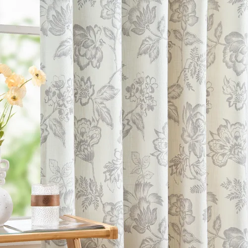 Vista 13 de Jinchan Cortinas de aspecto yute de 63 pulgadas de largo, cortinas texturizadas para sala de estar, cortinas filtradoras de luz de estilo rústico