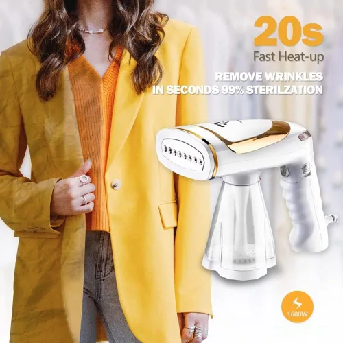 Vista 2 de Potente vaporizador de mano para ropa y tela con suela calentada de acero inoxidable, calentamiento rápido, 1600 vatios