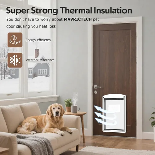 Vista 6 de [MAVRICTECH] Extea - Puerta grande para perro para puerta, puerta de perro para puerta interior y exterior con marco de acero y túnel telescópico