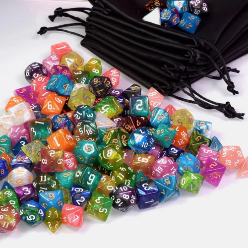 Vista 6 de Juegos de dados DND, 175 dados poliédricos D&D con 4 bolsas de cuero 25sets/175pcs