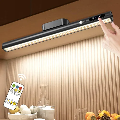 Vista 7 de Hapfish Tira de luces de pared que funcionan con pilas, barra de luz LED magnética recargable con control remoto, lámpara de escritorio regulable