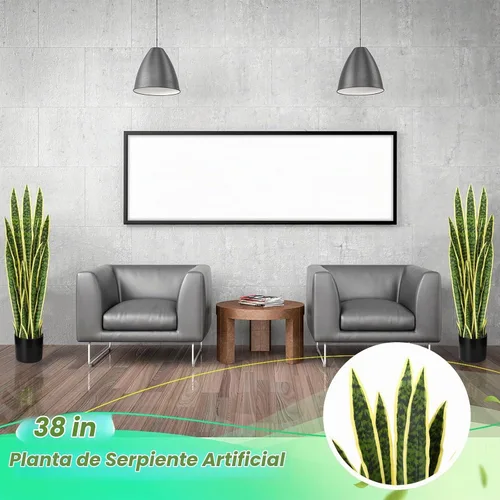 Vista 4 de Crowye Paquete de 2 plantas de serpiente artificial de 3.15 pies de alto, planta de Sansevieria sintética, serpiente falsa grande a granel en maceta