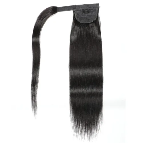 Vista 2 de Extensión de cola de caballo de cabello humano lacio envolvente alrededor de la cola de caballo, extensión de cabello de 8 pulgadas, color natural