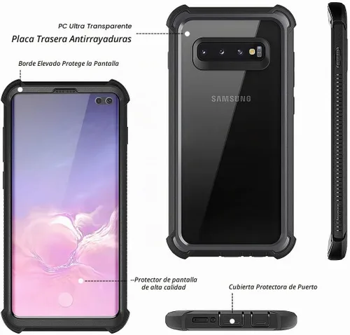 Vista 2 de Dexnor Funda para Galaxy S10 Plus con protector de pantalla, transparente, resistente, de cuerpo completo, a prueba de golpes, parte trasera dura
