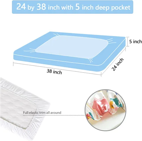Vista 4 de Sábanas bajeras ajustables para cuna con temática de rayas blancas y negras, mini sábanas portátiles para cuna, material ultra suave, ideal