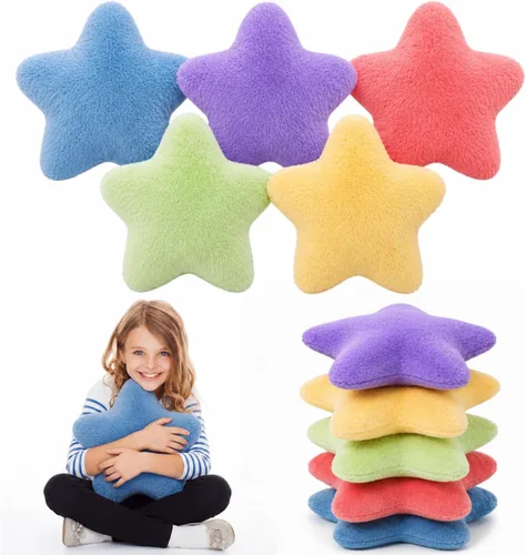 Vista 8 de Soaoo 5 almohadas esponjosas con forma de estrella para niños, decoración estética, suave y preppy lindo cojín para sofá, sala de estar, dormitorio