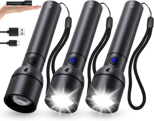 Vista 9 de Linterna recargable USB C de alto lúmenes, 800L, luz de flash súper brillante con 12 horas de larga vida, 5 modos, zoomable, impermeable, potentes