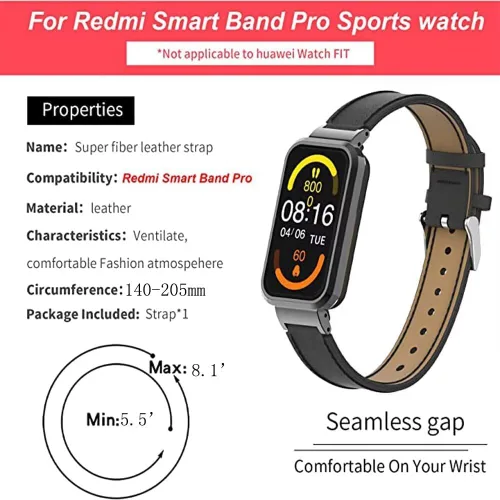Vista 6 de Compatible con Xiaomi Redmi Smart Band Pro, correa de repuesto de cuero Redmi Smart Band Pro con marco de metal para Xiaomi Redmi Smart Band Pro
