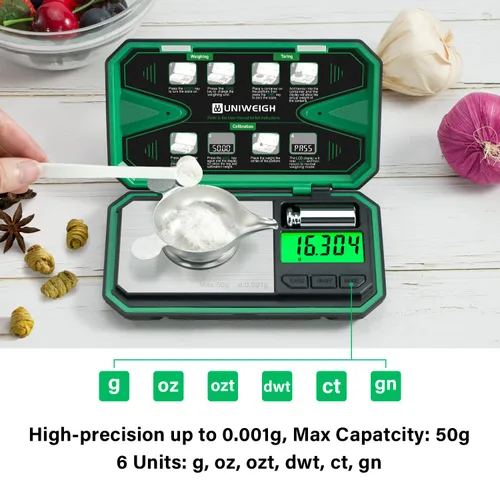 Vista 2 de UNIWEIGH Escala de miligramos de precisión 0.00 oz/1.76 oz mg Escala para pesar polvos Digital Jewelry Scale for Gold,Coins,Gem,Reloading,Pocket