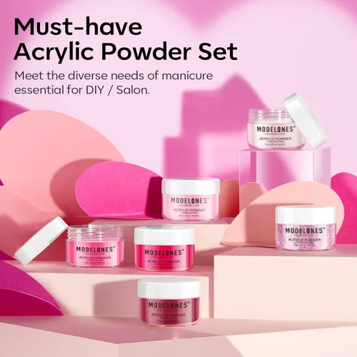 Vista 7 de Modelones Polvo acrílico rosa de 6 colores, kit de polvo de uñas acrílico neón con purpurina de verano, polvo de uñas acrílico para el día de San