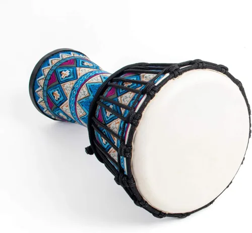 Vista 7 de Tambor africano de Djembe, estándar 8 '' tambores cosidos tela azul del Congo, tambor profesional del bongo con la cabeza del tambor de la piel