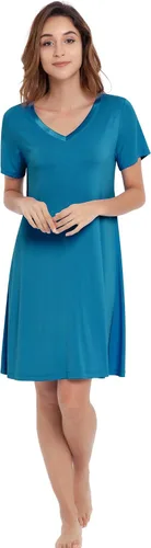 Vista 4 de NACHILA Camisones de viscosa para mujer, hechos de bambú, suaves camisas de dormir de manga corta, ropa de dormir suelta
