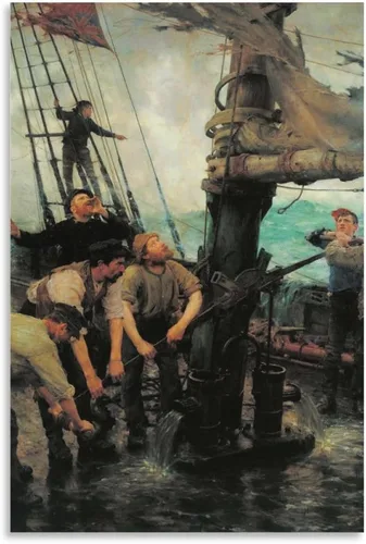 Vista 9 de All Hands to The Pumps by Henry Scott Tuke Canvas Wall Art Poster Decorative Bedroom Modern Home Print Picture Artworks Posters 12x18inch(30x45cm)