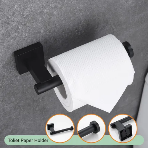 Vista 5 de Hoooh BS101S4-BK - Juego de accesorios de baño de 4 piezas, color negro mate, montaje en pared de acero inoxidable, incluye toallero doble, toallero