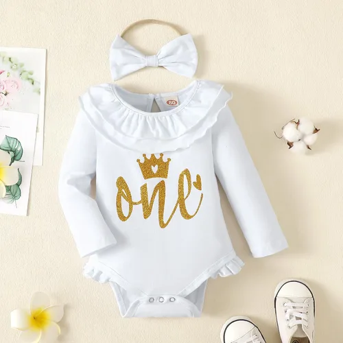 Vista 2 de SXSXSX Mameluco de 1er cumpleaños para niñas recién nacidas, traje con volantes