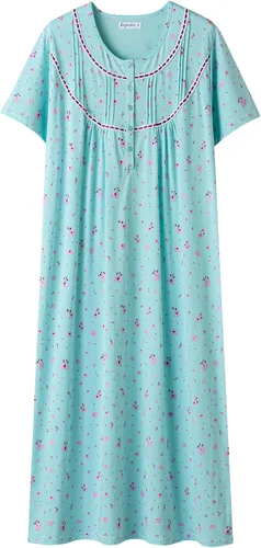 Vista 22 de Keyocean - Camisón de manga corta para mujer, 100 % algodón, suave, cómodo, ligero, con encaje, para verano, ropa de dormir Floral azul