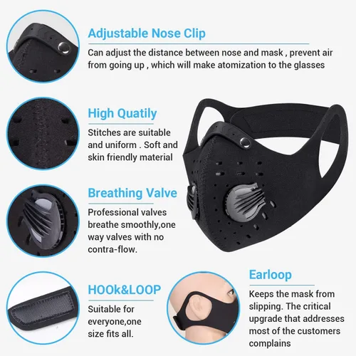 Vista 3 de PISIQI Cubierta facial para la boca, para la mitad de la cara, deportes y cara, antipolvo, con válvula, reutilizable, para exteriores