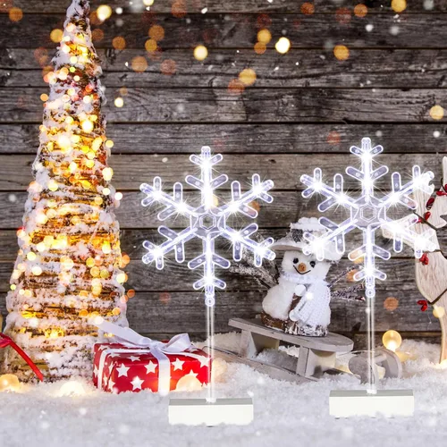 Vista 7 de Riakrum 3 piezas de luces de copo de nieve de Navidad, decoraciones de copo de nieve, decoración de mesa, luces nocturnas de Navidad, funciona