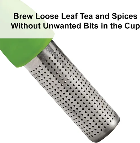Vista 9 de HIC Kitchen Infusor de té Leaf con bandeja de goteo, té de hierbas de hojas sueltas, acero inoxidable 18/8 y silicona, juego de 2