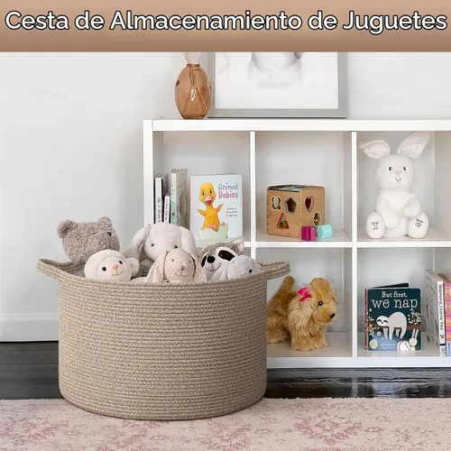 Vista 4 de Goodpick Cesta de manta de 65 litros, 19.7 x 12.6 pulgadas, cesta de cuerda de algodón, para sala de estar, organizadores de juguetes y Todo marrón