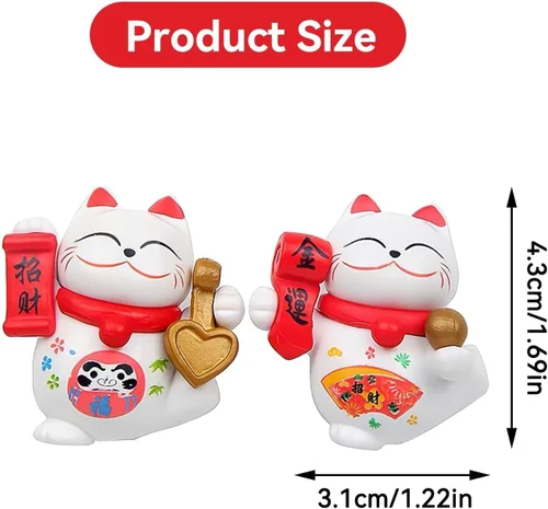 Vista 2 de Figuras de gato de la suerte, 8 piezas, mini Maneki Neko, gatos de la suerte, gatos de la suerte, gato japonés de la fortuna, kawaii gato japonés