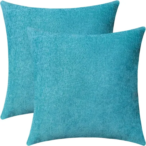 Vista 23 de Jeneoo - Fundas de almohada decorativas rojas brillantes de chenilla suave, fundas de cojín cómodas y sólidas para sofá de sala de estar