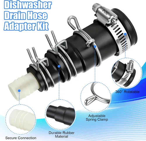 Vista 4 de Dreyoo 1 juego de adaptador de manguera de drenaje para lavavajillas compatible con trituradores de basura Insinkerator, conector de manguera