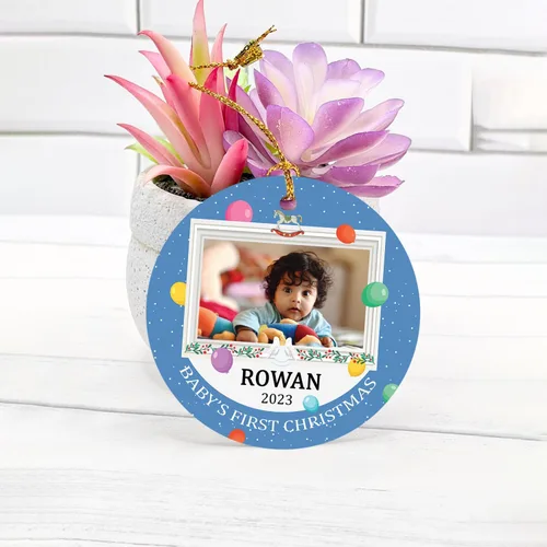 Vista 4 de Adorno de Navidad personalizado para bebé, primer adorno de Navidad del bebé, nombre personalizado y regalo de foto para nuevo papá, adorno de nueva