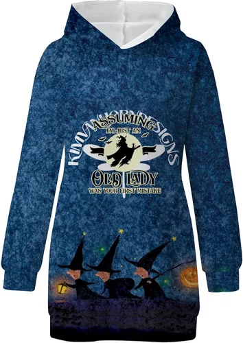 Vista 3 de Disfraz de Halloween para mujer para otoño e invierno sudadera con capucha vestido estampado para 2022