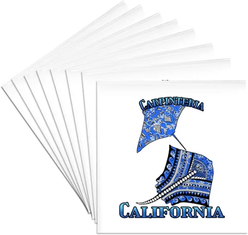 Vista 2 de 3dRose Blue Tribal Stingray for Any Vacation to Carpinteria, California Set of 4 Coasters - Cork