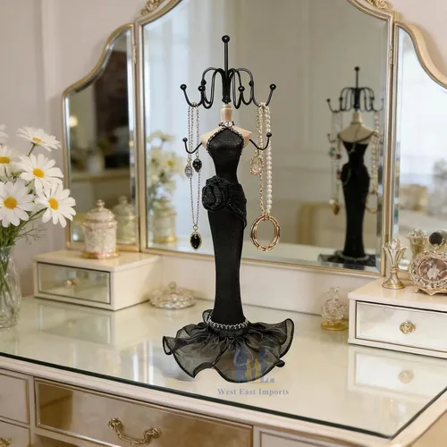Vista 4 de Soporte de joyería de 15" Maniquí Collar Display Organizador (negro)